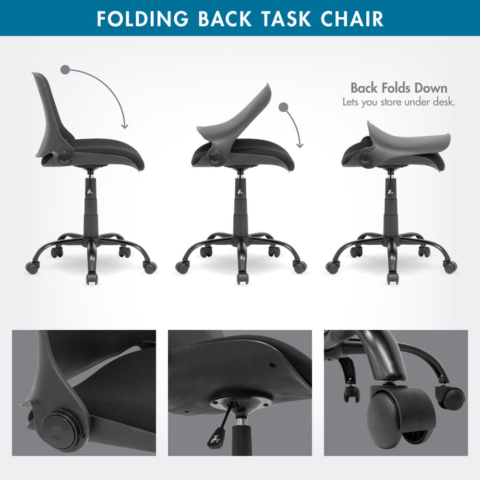 Folding Back Swivel Task Chair, Black 18616