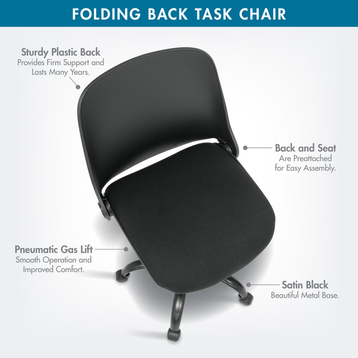 Folding Back Swivel Task Chair, Black 18616
