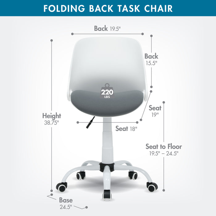 Folding Back Swivel Task Chair, White 18617