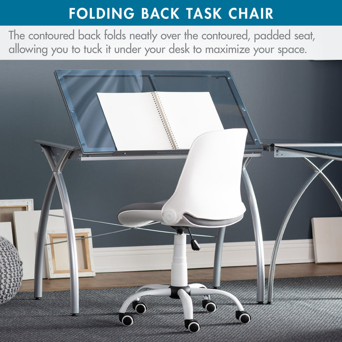 Folding Back Swivel Task Chair, White 18617