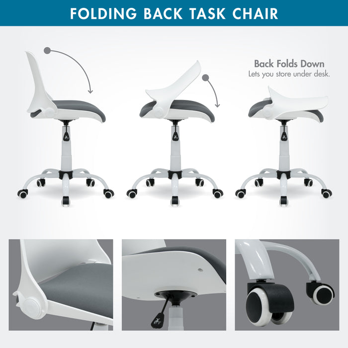 Folding Back Swivel Task Chair, White 18617