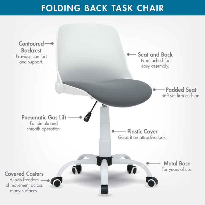 Folding Back Swivel Task Chair, White 18617