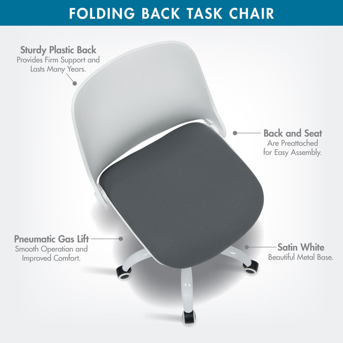 Folding Back Swivel Task Chair, White 18617