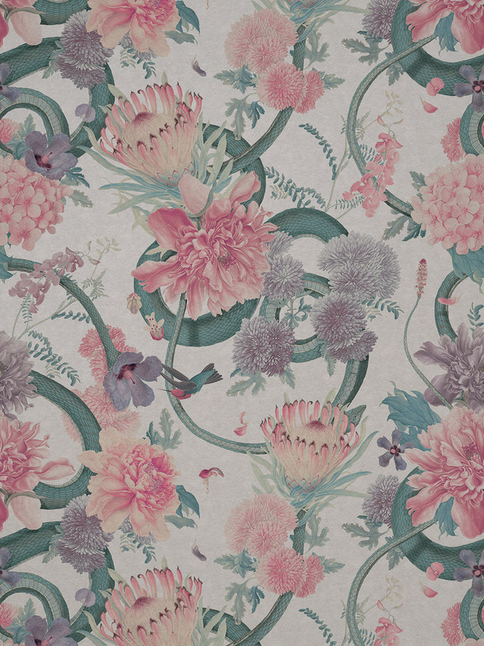 Forbidden Bloom 'Bone White' Faux Suede Wallpaper By The Metre