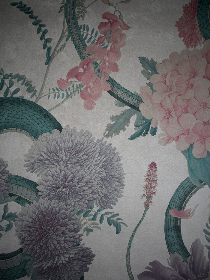 Forbidden Bloom 'Bone White' Faux Suede Wallpaper By The Metre