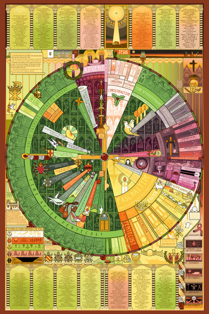 Framed Catholic Liturgical Calendar Wheel, 24x36