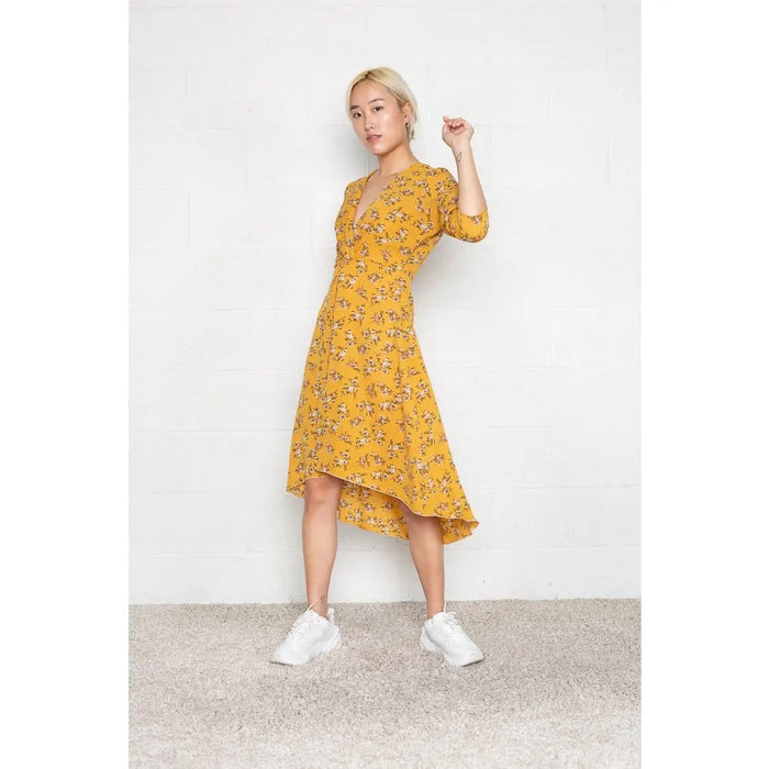 FREE SHIPPING Yellow flowy midi dress made in USA