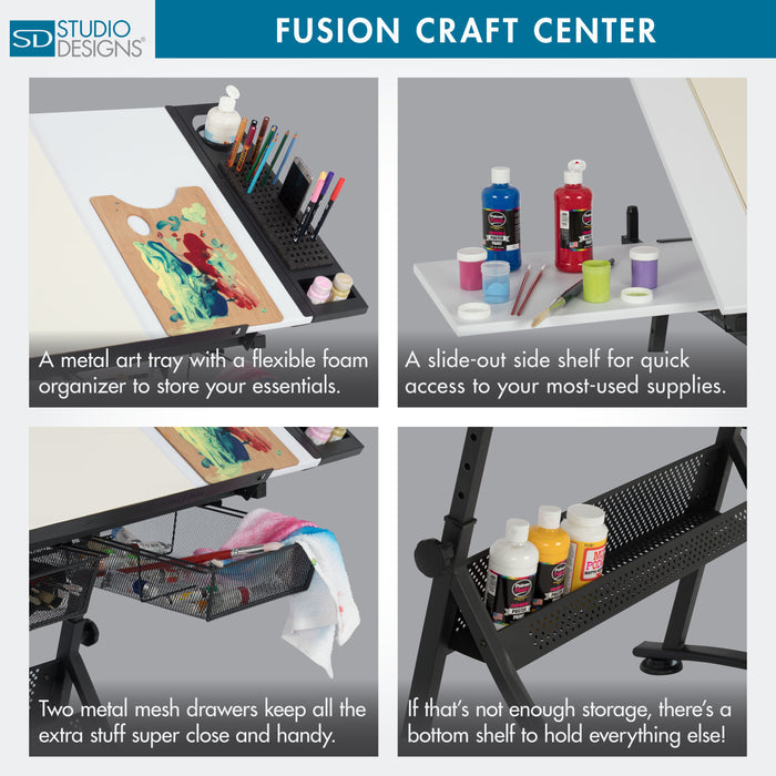 Fusion Craft Center, Drafting Table with Stool 2 Pc. Set, Height Adjustable Desk with Tilt Top, Charcoal / White -10102 -