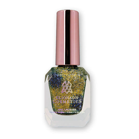 Bottle of nail polish containing Galerina Nail lacquer on a white background.