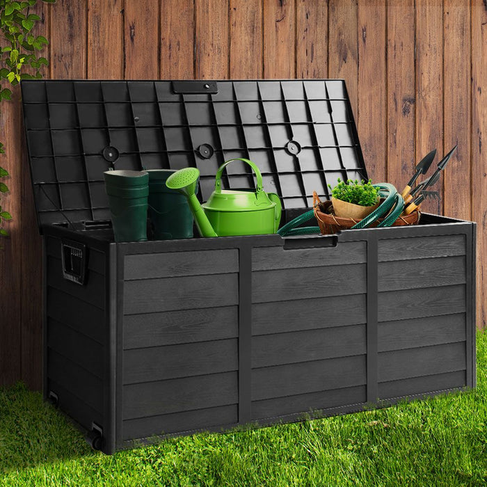 Gardeon Outdoor Storage Box 290L Lockable Organiser Garden Deck Shed All Black -Home Living Store - -