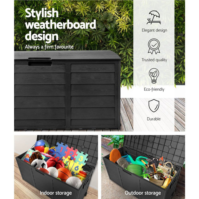 Gardeon Outdoor Storage Box 290L Lockable Organiser Garden Deck Shed All Black -Home Living Store - -