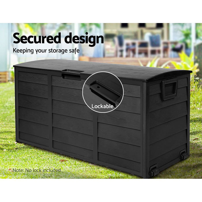 Gardeon Outdoor Storage Box 290L Lockable Organiser Garden Deck Shed All Black -Home Living Store - -