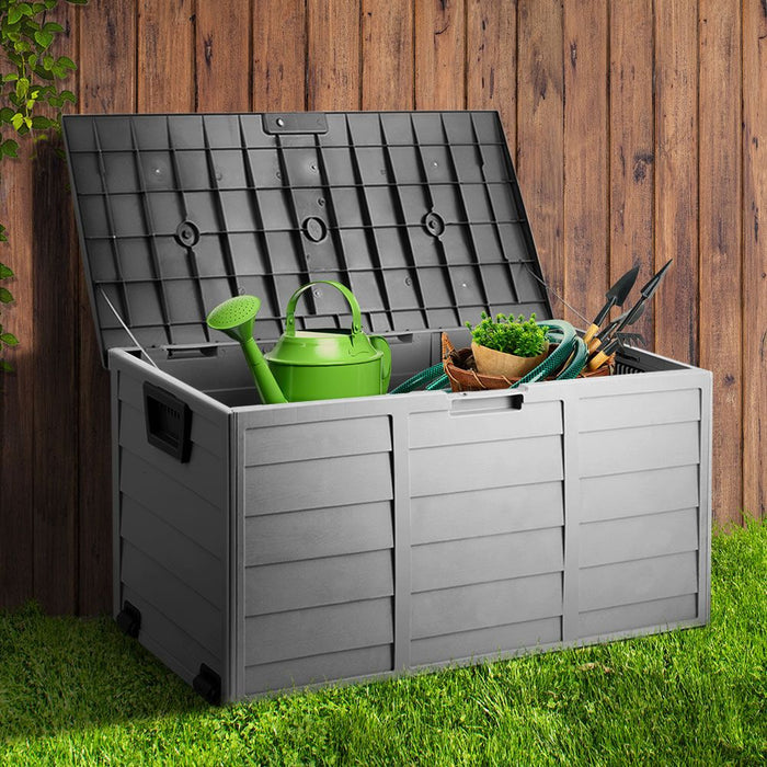 Gardeon Outdoor Storage Box 290L Lockable Organiser Garden Deck Shed Tool Black -Home Living Store - -