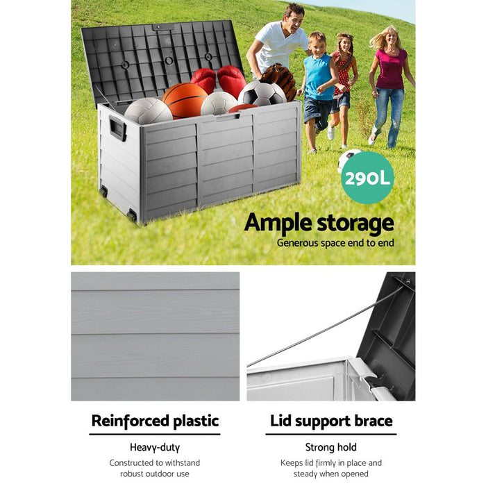 Gardeon Outdoor Storage Box 290L Lockable Organiser Garden Deck Shed Tool Black -Home Living Store - -