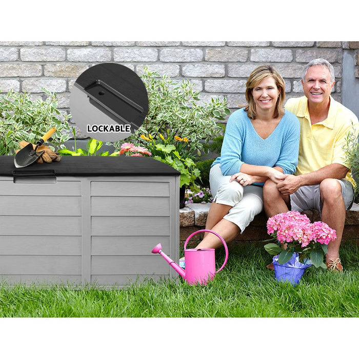 Gardeon Outdoor Storage Box 290L Lockable Organiser Garden Deck Shed Tool Black -Home Living Store - -