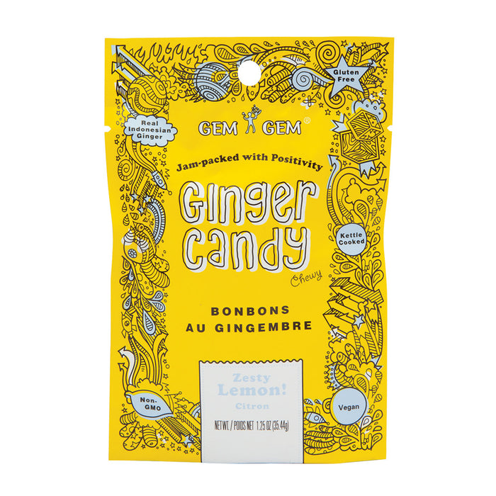 Gem Gem Chewy Lemon Ginger Candy Peg Bag - 12 Count