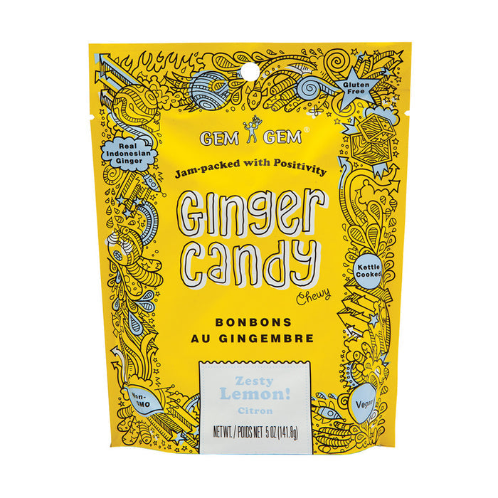 Gem Gem Chewy Lemon Ginger Candy Peg Bag - 12 Count