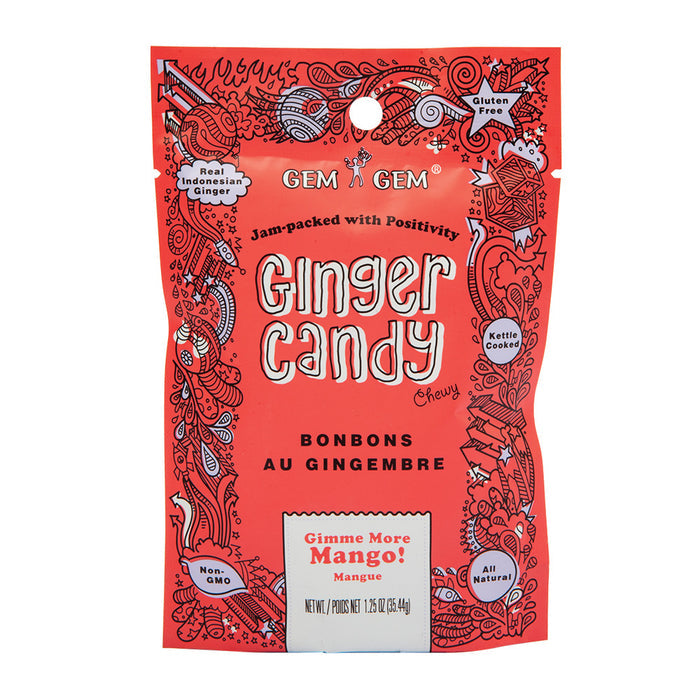 Gem Gem Chewy Mango Ginger Candy Peg Bag - 12 Count