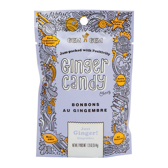 Gem Gem Just Ginger Chewy Ginger Candy Peg Bag - 12 Count