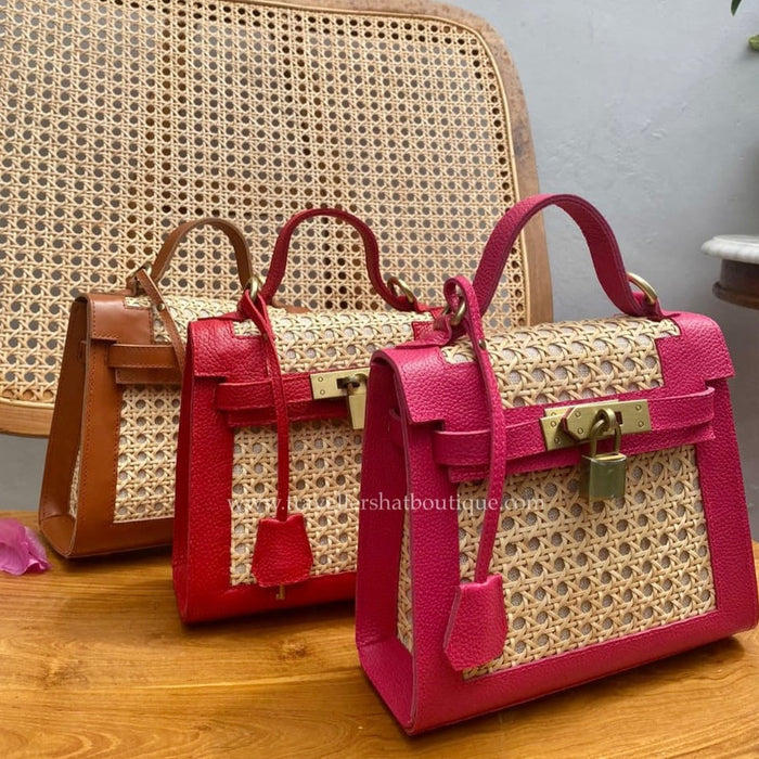 Travellers Hat Boutique genuine leather solihiya bag in pink brown and red tote bag styles