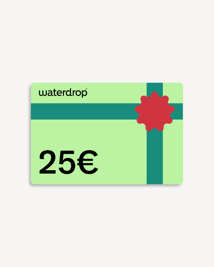 Gift Card: 25 € waterdrop voucher with ribbon and seal design.