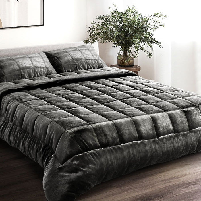 Giselle Bedding Faux Mink Quilt King Size Charcoal -Home Living Store - -