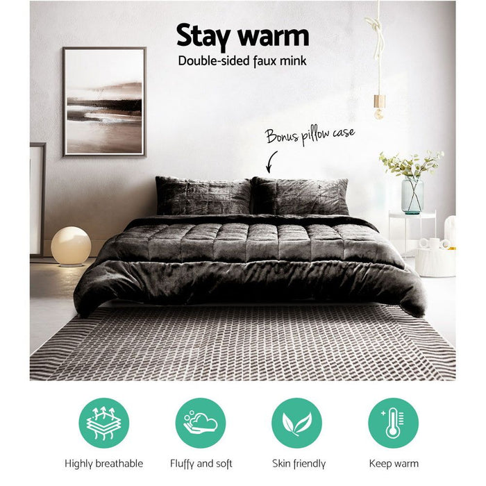 Giselle Bedding Faux Mink Quilt King Size Charcoal -Home Living Store - -
