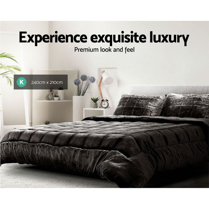 Giselle Bedding Faux Mink Quilt King Size Charcoal -Home Living Store - -