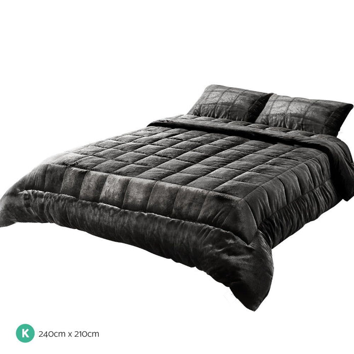 Giselle Bedding Faux Mink Quilt King Size Charcoal -Home Living Store - -
