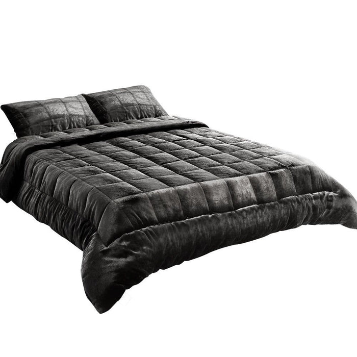 Giselle Bedding Faux Mink Quilt Queen Size Charcoal -Home Living Store - -