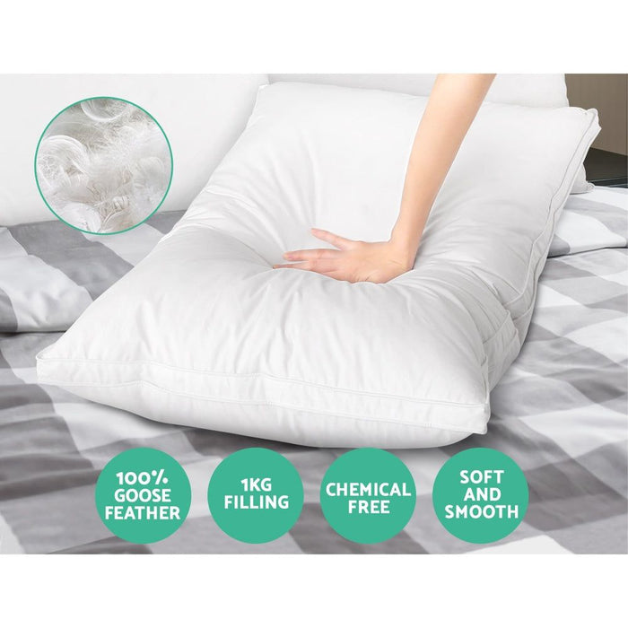 Giselle Bedding Goose Feather Down Pillow Luxury Twin Pack -Home Living Store - -