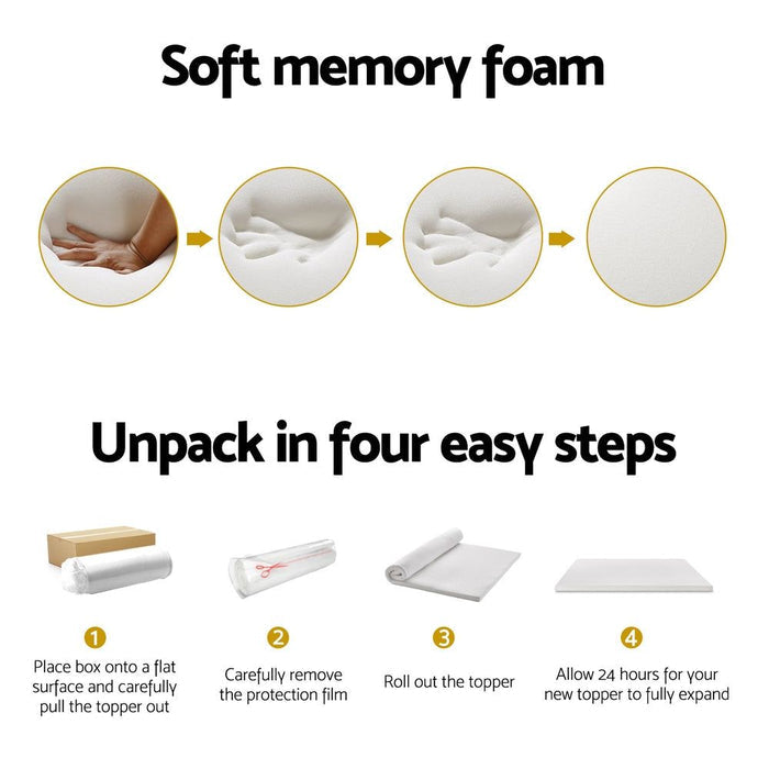 Giselle Bedding Memory Foam Mattress Topper 7-Zone Airflow Pad 8cm Queen White -Home Living Store - -