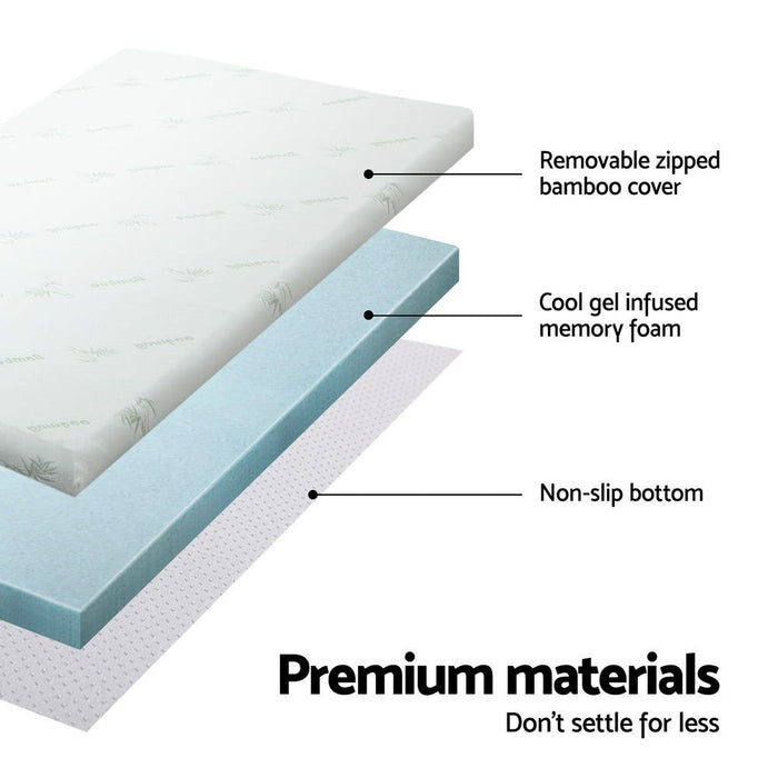 Giselle Bedding Memory Foam Mattress Topper Cool Gel Bed Mat Bamboo 10cm Single -Home Living Store - -