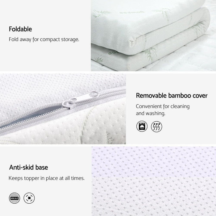Giselle Bedding Memory Foam Mattress Topper Cool Gel Bed Mat Bamboo 10cm Single -Home Living Store - -