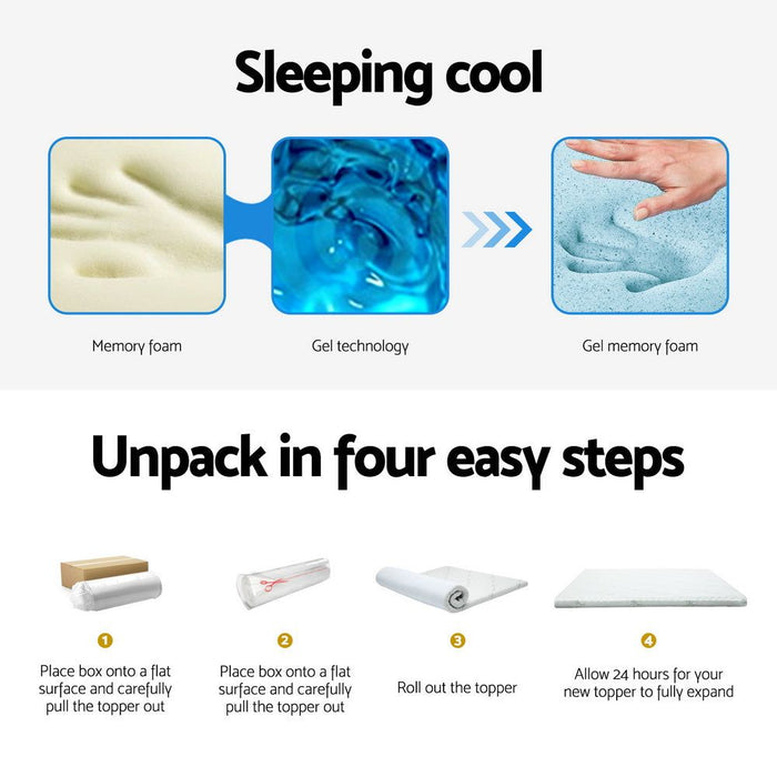 Giselle Bedding Memory Foam Mattress Topper Cool Gel Bed Mat Bamboo 10cm Single -Home Living Store - -