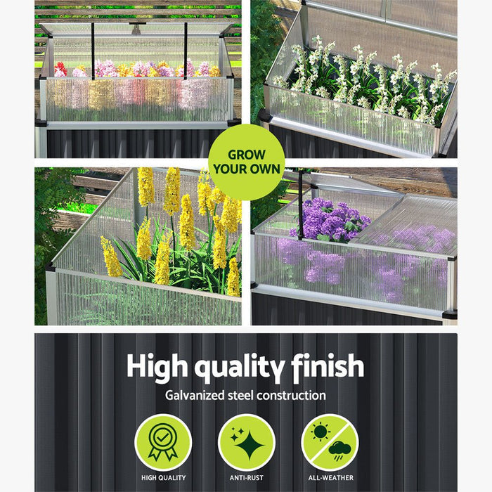Greenfingers Garden Bed 80x49x74cm Greenhouse Planter Box Raised Galvanised Herb -Home Living Store - -
