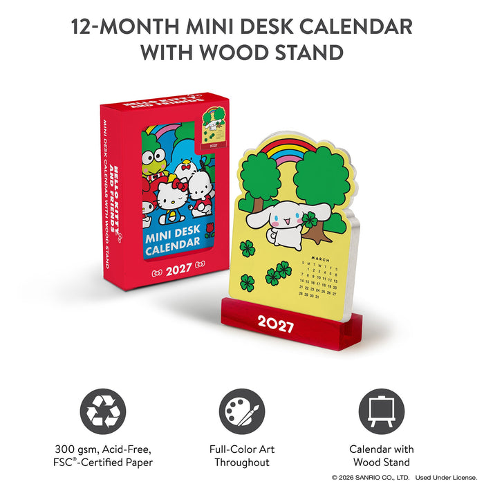 Hello Kitty and Friends 2027 Retro Mini Desk Calendar with Wood Stand Stationery Orange Circle Studio