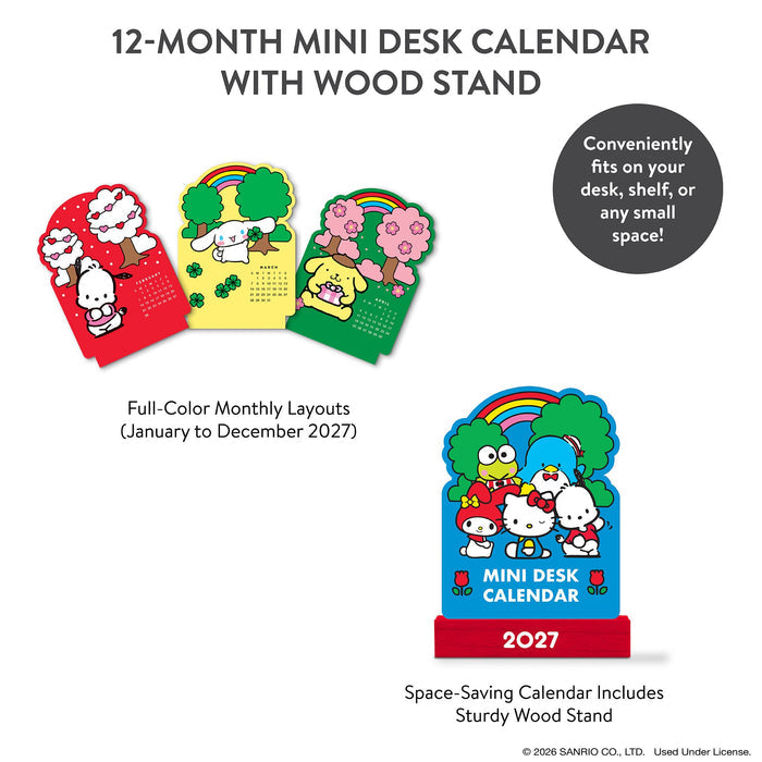 Hello Kitty and Friends 2027 Retro Mini Desk Calendar with Wood Stand Stationery Orange Circle Studio