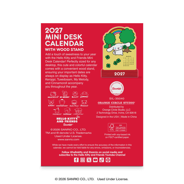 Hello Kitty and Friends 2027 Retro Mini Desk Calendar with Wood Stand Stationery Orange Circle Studio