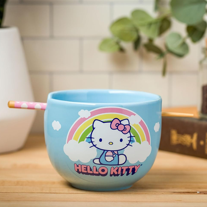 Hello Kitty Ceramic Ramen Bowl and Chopstick Set (Rainbow) Home Goods Silver Buffalo
