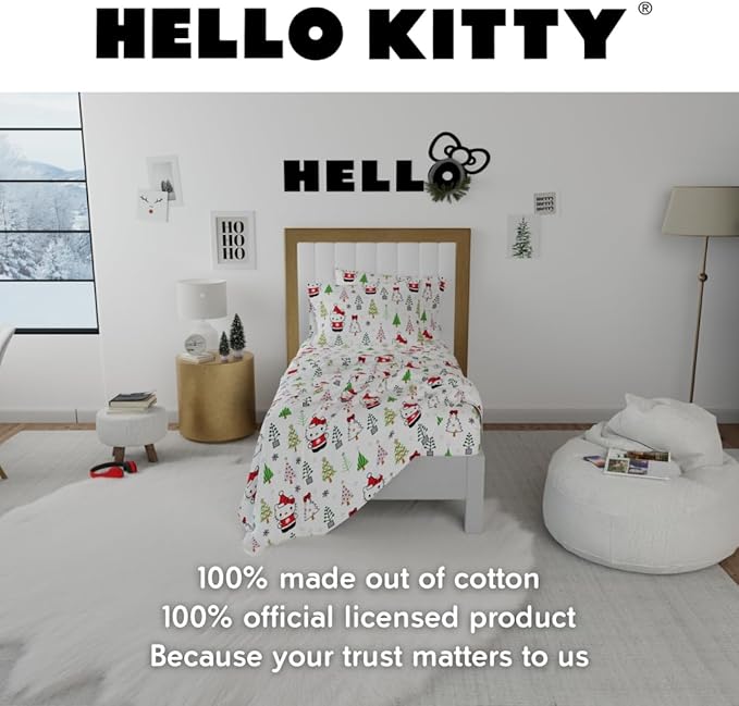 Hello Kitty Holiday Cotton Flannel Sheet Set Home Goods Franco Manufacturing Co Inc