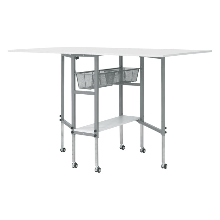 Hobby Fabric Cutting Table, Mobile, Folding, Height Adjustable with Storage, Silver / White 13374