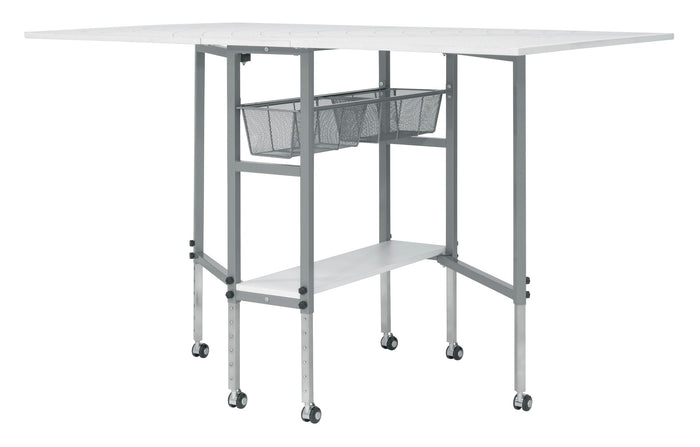 Hobby Fabric Cutting Table with Grid & Guides, Mobile, Folding, Height Adjustable with Storage - 13386