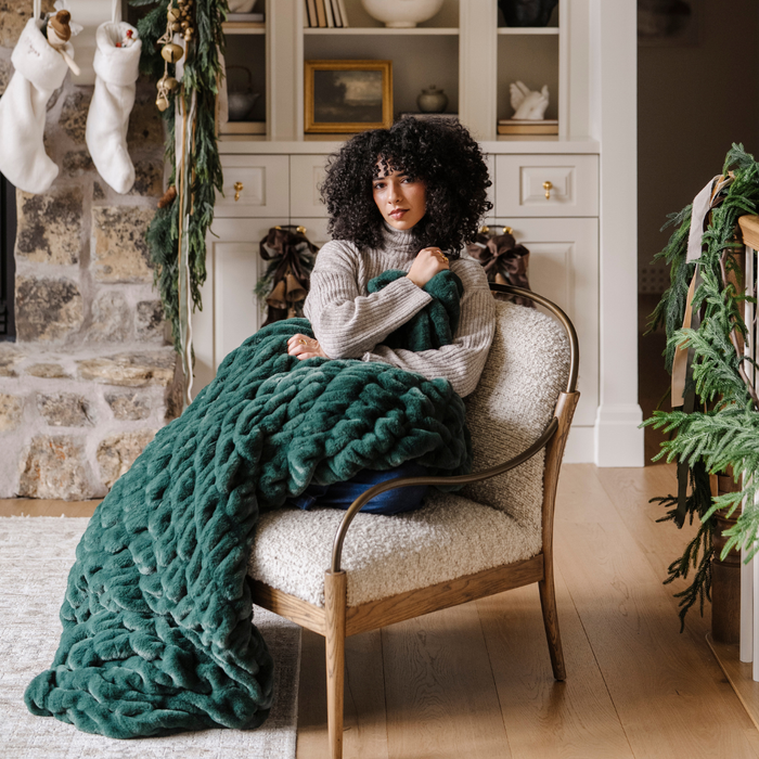 HOLIDAY DOUBLE RUCHED FAUX FUR XL THROW BLANKETS