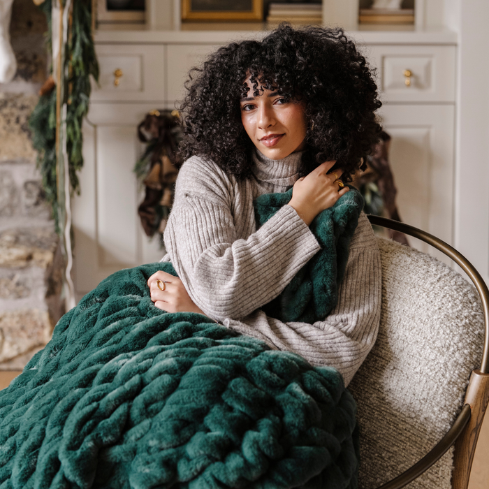 HOLIDAY DOUBLE RUCHED FAUX FUR XL THROW BLANKETS
