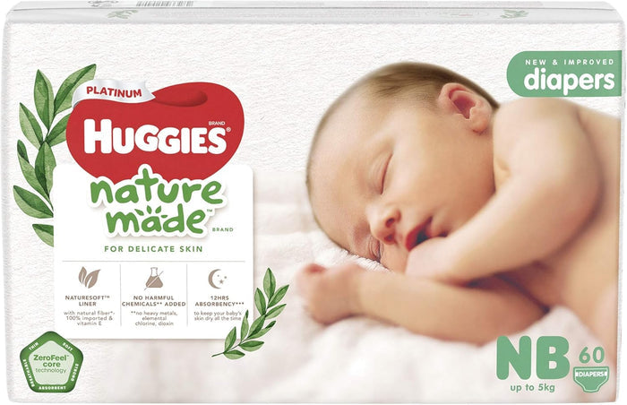 Huggies Platinum Naturemade Tape Diapers Newborn 60count Pack X 3