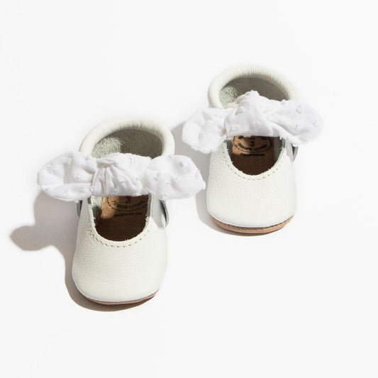 Ivory Swiss Dot Knotted Bow Mocc Freshly Picked