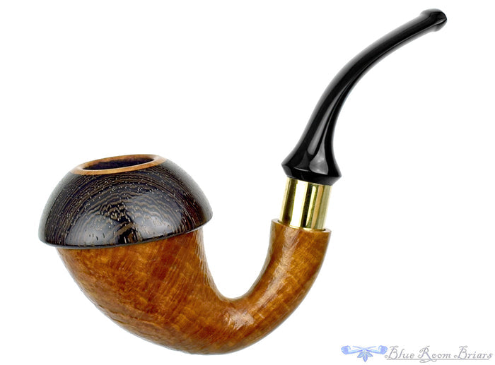 Blue Room Briars is proud to present this Johny Pipes Calabah 2021 Sandblast Calabash with Brass and Morta