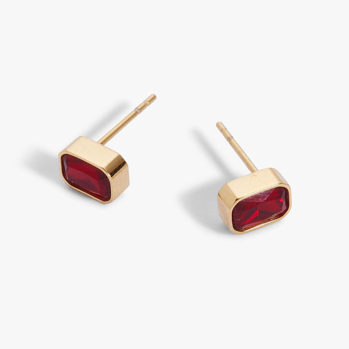 July Emerald-Cut Birthstone Stud Earrings