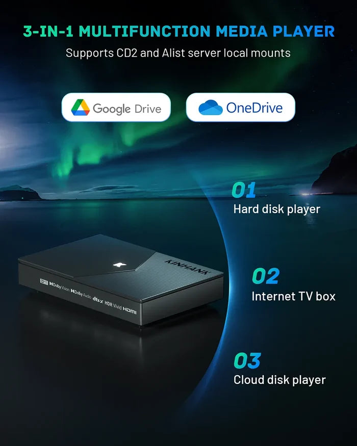 3-in-1 multifunction media player with features on a scenic background